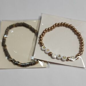 Gold and Gray Beaded Bracelets Set